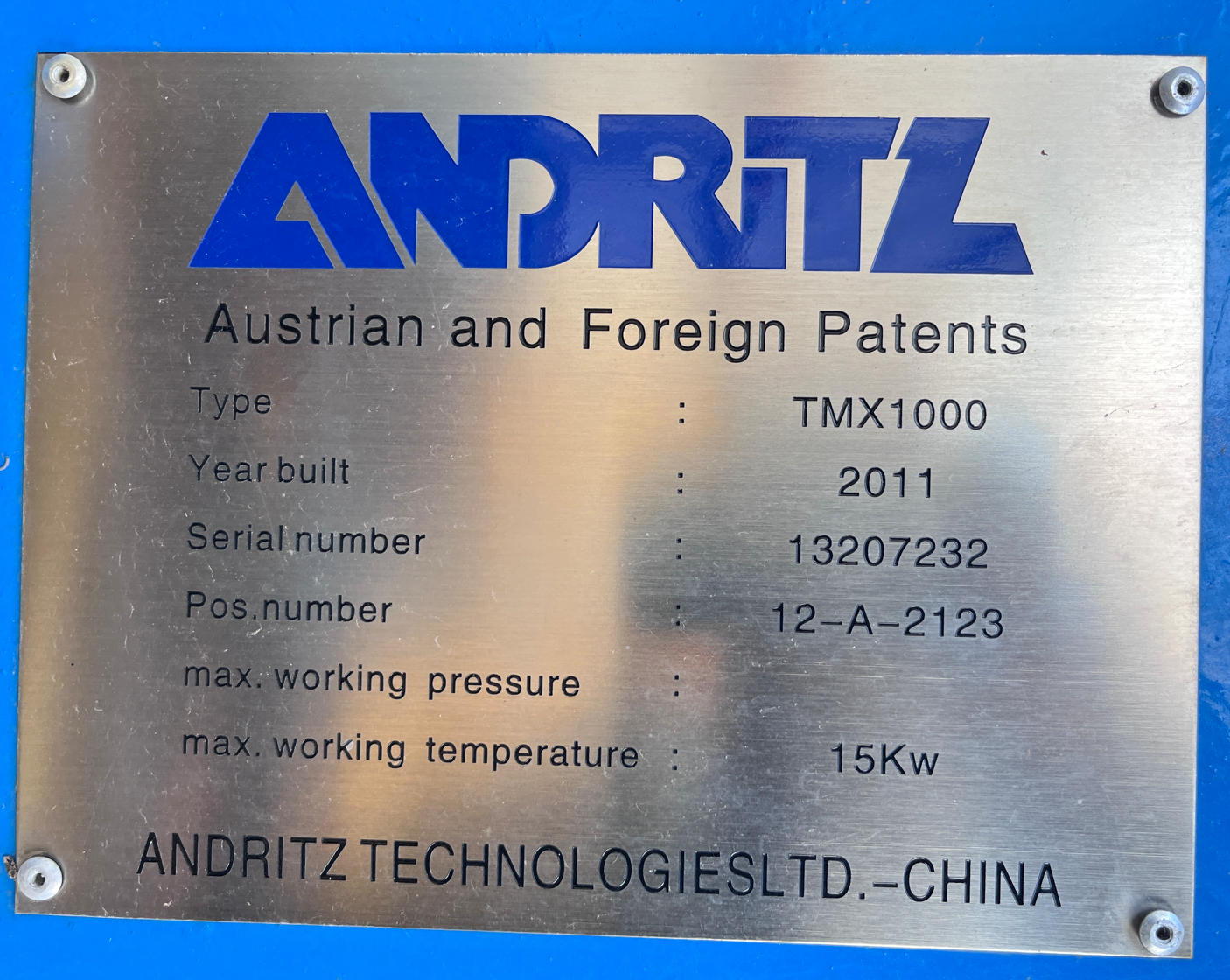 Used ANDRITZ Agitator TMX1000 – 2011, Industrial Pulp Mixer / Stock Chest Agitator