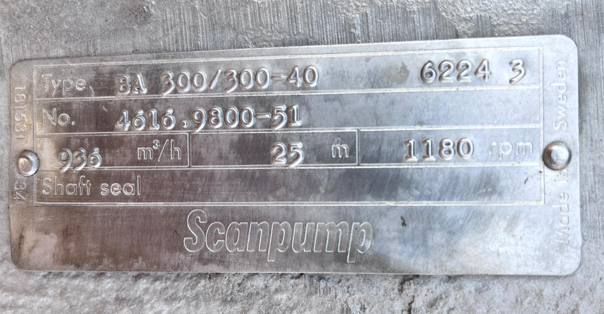 Used Scanpump Mixed Flow Pump | 936 m³/h, Made in Sweden